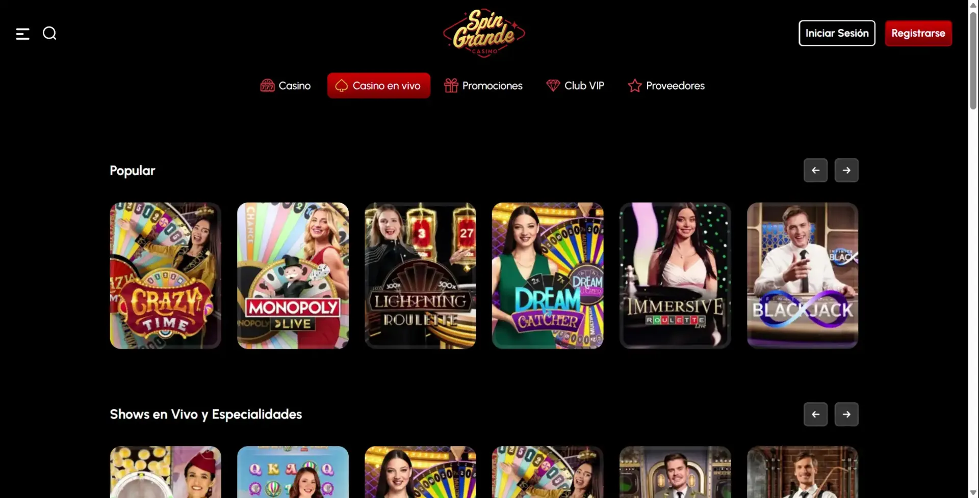 Mesas de blackjack y cartas en el casino online SpinGrande